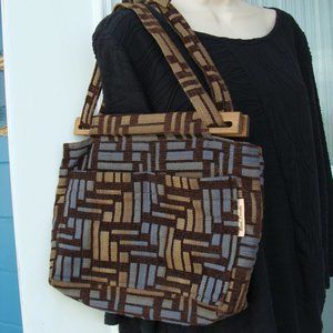 Handmade Real Purse brown blue geometric fabric